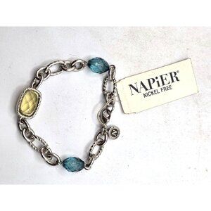 Napier Nickel-Free Silver-Tone Bracelet With Yellow & Blue Faceted Stones
